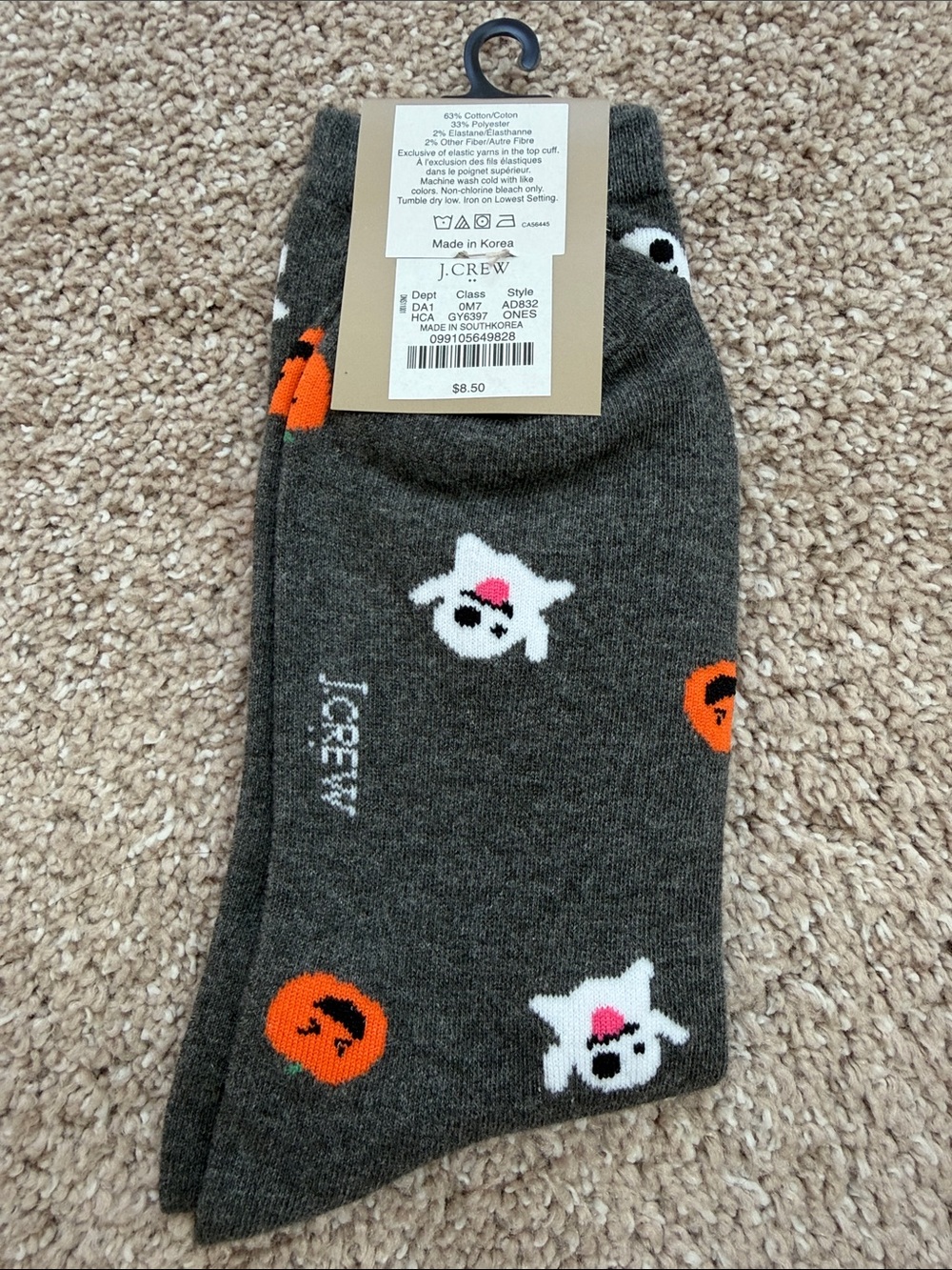 J. Crew Gray Trouser Socks with White Ghosts & Orange Pumpkins - Picture 3 of 3